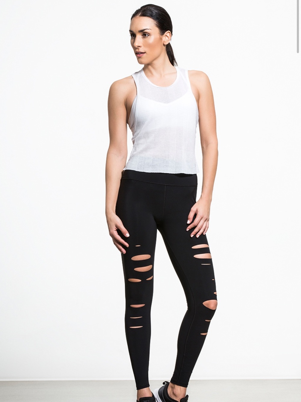 Alo Yoga Ripped Warrior Laser Cut Leggings Black High Waist XS